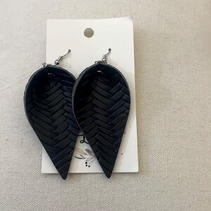 Black Leather Woven Leaf Earrings